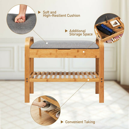 Dreamade Shoe Rack Bench with Storage, Bamboo Storage Bench with Cushioned Seat, Holds Up to 330 LBS