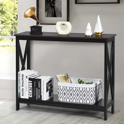 Dreamade Console Table 2-Tier with Storage Shelf,X-Design Bookshelf