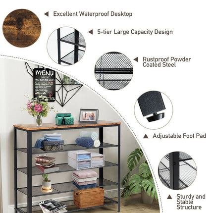 5-Tier Shoe Rack, Industrial Metal Shoe Storage Organizer - Dreamadeus