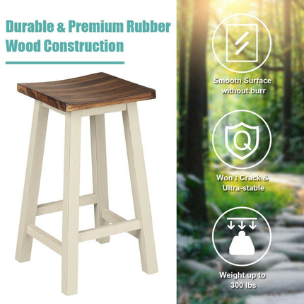 3 Piece Pub Dining Set, Counter Height Pub Table with 2 Saddle Bar Stools, Tavern Collection Table (Brown & Milky White) - Dreamadeus