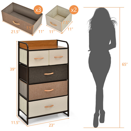 Dreamade Sturdy Steel Frame & Wooden Top Vertical Organizer Unit for Closets, Bedroom Utility Dresser Chest (23 x 11.5 x 39 inch)