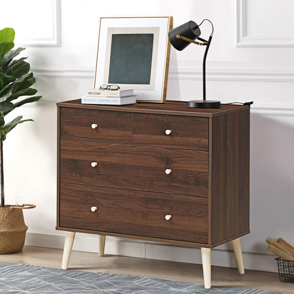 Dreamade 4-Drawer Dresser, Free-Standing Chest Wood Legs and Sliding Rail