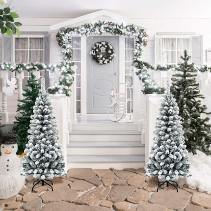Dreamade Artificial Snow Flocked Christmas Tree, Slim Xmas Snowy Tree for Indoor and Outdoor Use - DreamadeUS