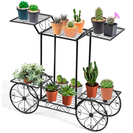 Dreamade Garden Cart Metal Plant Stand with 4 Decorative Wheels