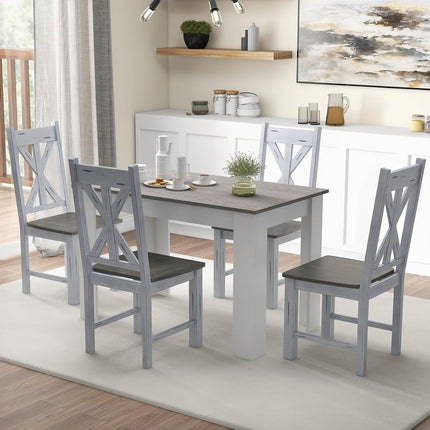 Dreamade Retro Wooden Dining Chairs Set, Farmhouse Kitchen Chairs w/Rubber Wood Frame, Elegant Hollowed Backrest