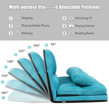 Adjustable Floor Sofa, Foldable Lazy Sofa Sleeper Bed 6-Position Adjustable,2 Pillows - Dreamadeus