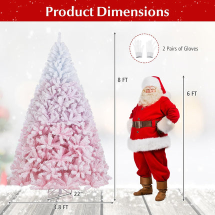 Dreamade Pink Gradient & White Snow Flocked Christmas Tree | Home Office Decoration