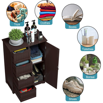 Dreamade Bathroom Floor Cabinet Wooden with 1 Door & 4 Drawer