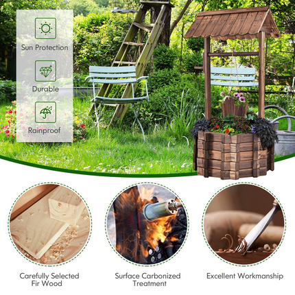 Dreamade Outdoor Wooden Wishing Well with Hanging Bucket