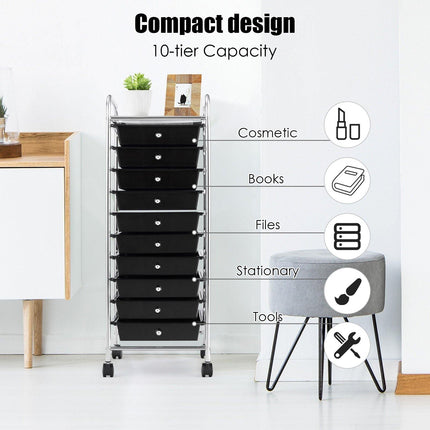 10 Drawer Rolling Storage Cart Scrapbook Paper Office School Organizer - Dreamadeus