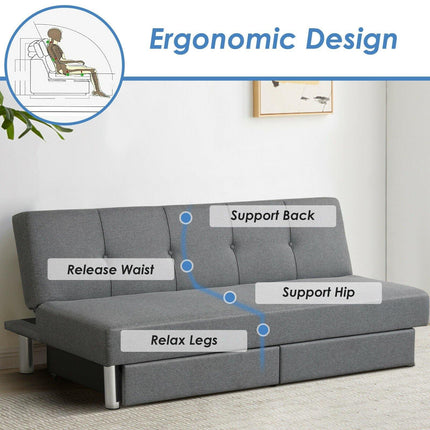3-Seat Convertible Sofa Bed,Long Sofa w/ 2 Large Drawers, Ergonomic Sleeper w/ 3 Adjustable Angles - Dreamadeus