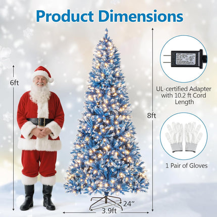 Dreamade Blue Hinged Xmas Tree with Frosted PVC Branch Tips & Warm White LED Lights