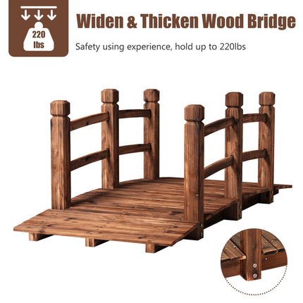 Dreamade 5 Ft Wooden Garden Bridge, Stained Wood/Natural Wood Garden Bridge