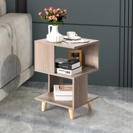 Dreamade Set of 2 End Table, Wood Nightstand with Legs (Natural)