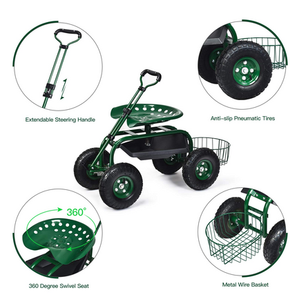 4-Wheel Garden Workseat with Storage Basket - Dreamade