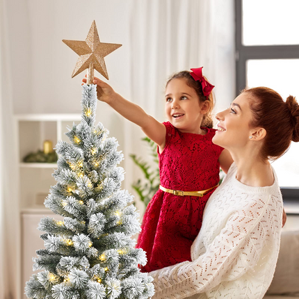Dreamade Snow Flocked Christmas Tree, Premium Hinged Artificial Pine Tree, Remote Controller, Xmas Full Tree for Indoor - DreamadeUS