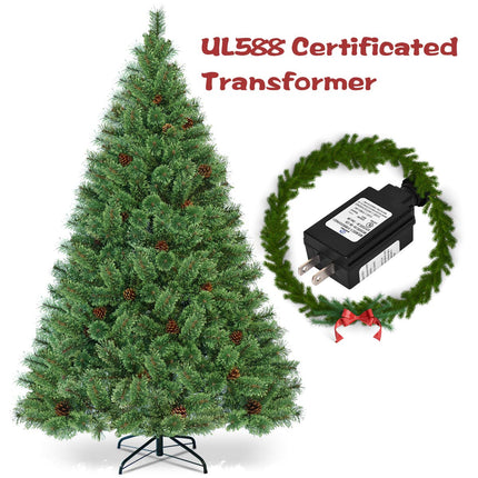 6FT Prelit Christmas Tree, Flowering Hinged Christmas Tree - DreamadeUS