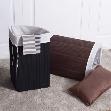 Dreamade Corner Laundry Hamper with Lid, Bamboo Laundry Basket with Removable Liner and Handle