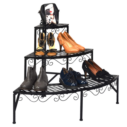 Dreamade Corner Plant Stand, 3 Tier Metal Flower Holder, Ladder Potted Corner Shelf