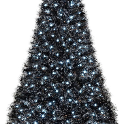 Dreamade 6/7/8 ft Pre-Lit Black Halloween Christmas Tree, Artificial Hinged Xmas Full Tree with 362/572/860 Pine Needles & PVC Branch Tips