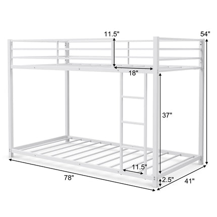 Classic Bunk Bed Frame with Safety Guard Rails & Side Ladder
