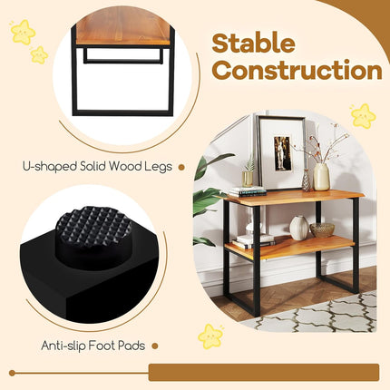 Dreamade Bathroom Storage Shelf with Waterproof Finish, 2-Tier Teak Wood Bookshelf
