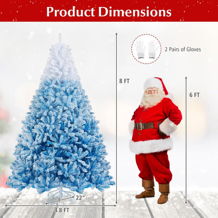 Dreamade Snow Flocked Christmas Tree with Lush Branch Tips & Foldable Metal Stan ( Blue Gradient & White )