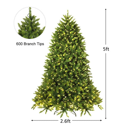 5ft Prelit Christmas Tree, Premium Hinged Artificial Fir Tree - DreamadeUS