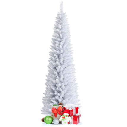 5FT / 6FT / 7FT Pencil Christmas Tree, Artificial Slim White Christmas Tree - DreamadeUS