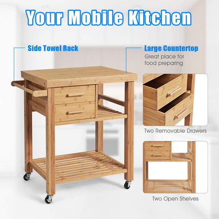 Dreamade Kitchen Island, Bamboo Island Cart, Natural