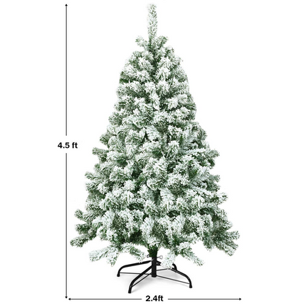 Dreamade 4.5FT Snow Flocked Christmas Tree, Artificial Hinged Pine Tree with Premium PVC Needles & Solid Foldable Metal Stand - DreamadeUS