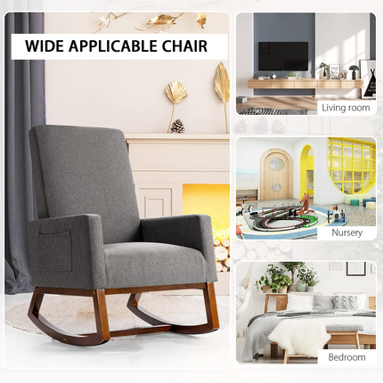 Dreamade Upholstered Rocking Chair, Modern Fabric Armchair w/Wood Base