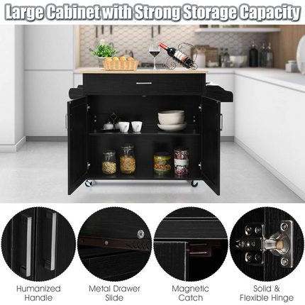 Dreamade Kitchen Island, Rolling Kitchen Cart with Spice and Towel Rack, Large Drawer & 2-Door Storage Cabinet