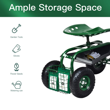 Dreamade Mobile Garden Workseat, Lawn Wagon Cart