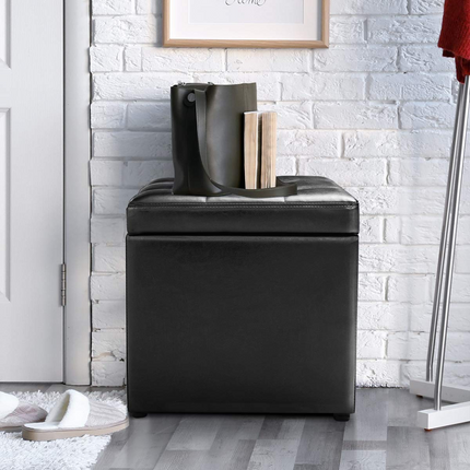 Dreamade 16'' Cube Ottoman Pouffe Storage Box Lounge Seat Footstools W/ Hinge Top and Bottom