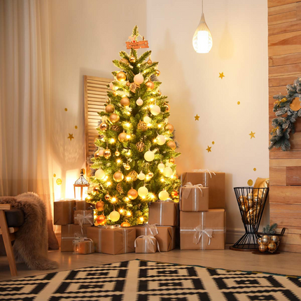 Dreamade 5ft Pre-lit Artificial Christmas Tree, Hinged Fir Pencil Christmas Tree with Lights - DreamadeUS