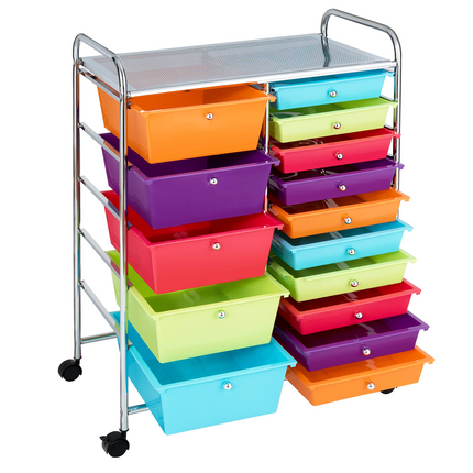 15-Drawer Organizer Cart Office School Rolling Storage Cart - Dreamade