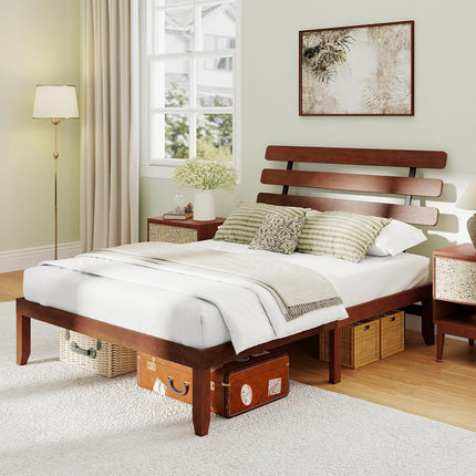 Dreamade Queen/Full/Twin Size Platform Bed with Retro Headboard Mid Century Modern Bed Frame with Wood Slat Support