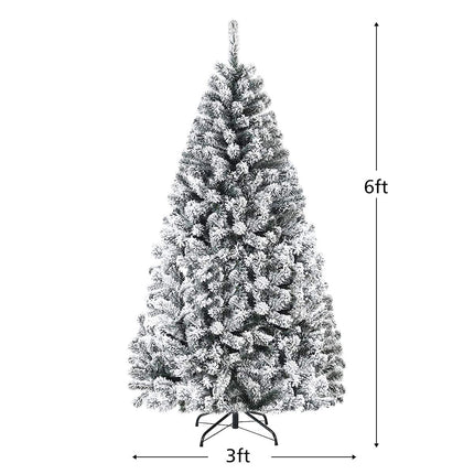 6FT/9FT Snow Flocked Christmas Tree, Hinged Pine Tree - DreamadeUS