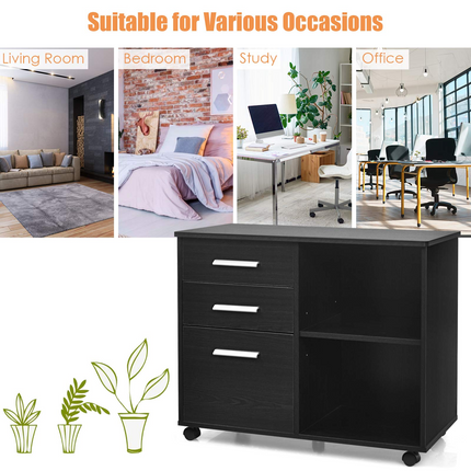3-Drawer File Cabinet | Mobile Lateral Filing Cabinet with Wheels