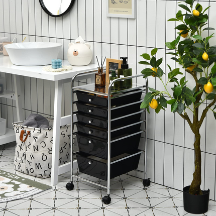 6 Storage Drawer Cart Rolling Organizer Cart, Black - Dreamade