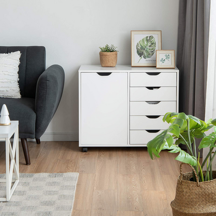 Dreamade Drawers Cabinet Mobile Lateral Filing Organizer with 5 Drawers,1 Side Cabinet and Wheels Mobile Side Cabinet Chest