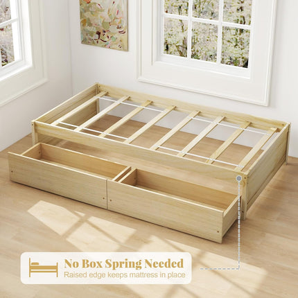Dreamade Queen/Full/Twin Size Bed Frame with 2 Storage Drawers, Solid Wood Platform Bed with Slats Support