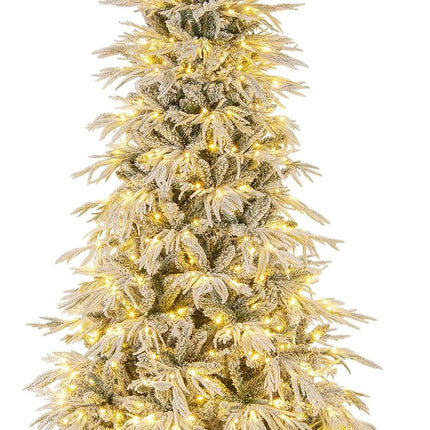 Dreamade 6FT / 7FT / 8FT Pre-Lit Snow Flocked Christmas Tree with PE & PVC Mixed Branch Tips