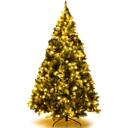 Dreamade Pre-lit Snow Flocked Christmas Tree,Hinged Artificial Xmas Tree, Indoor Holiday Festival Decoration - DreamadeUS