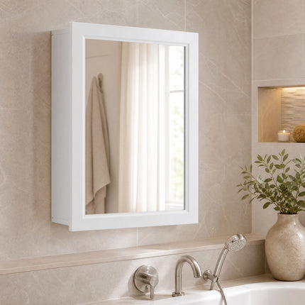 DREAMADE Wall Mount Cabinet with Mirror, Single-Door Wooden Medicine Cabinet with Adjustable Shelf & Mirror