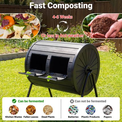DREAMADE 37.5 Gallon Compost Bin, Dual Chamber Tumbler Composter, Black