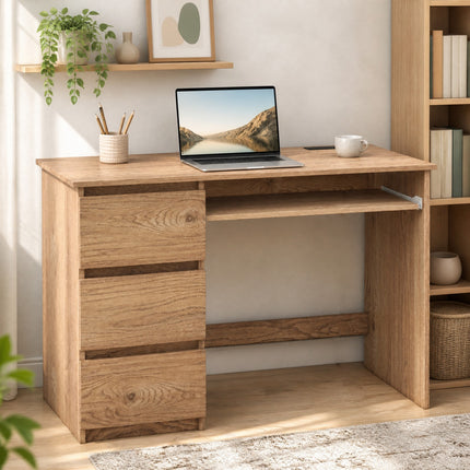 DREAMADE 42" Computer Desk with 3 Drawers and Keyboard Tray, Natural