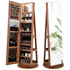 DREAMADE 360° Rotating Jewelry Armoire, 3-in-1 Lockable Large Capacity Jewelry Organizer w/ 3 Color LED Lighting
