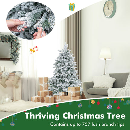 DREAMADE 6 FT Pre-Lit Artificial Christmas Tree, Snow Flocked with 757/1415/1687 Branch Tips